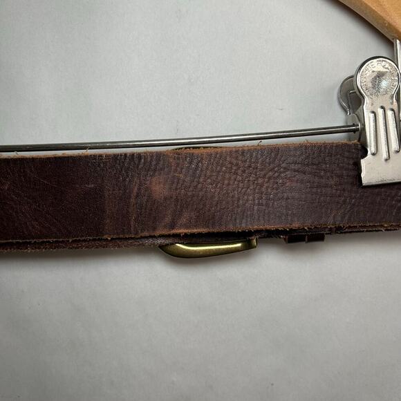 BDG M/L Belt Double Buckle Gold Tones Brown Leather - Picture 5 of 6